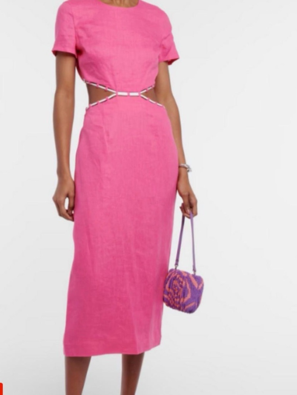 STAUD Hot Pink Cutout Midi Dress